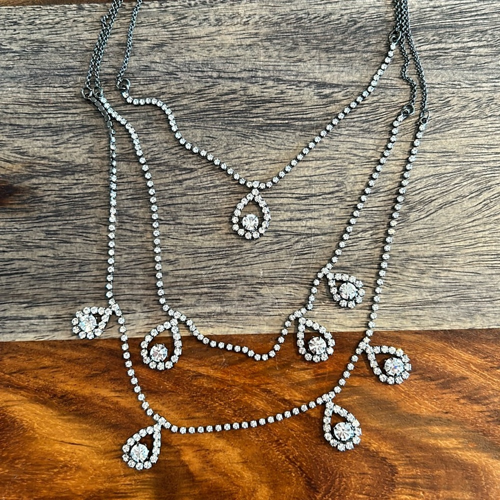 Layered J. Crew Crystal and Pewter Necklace